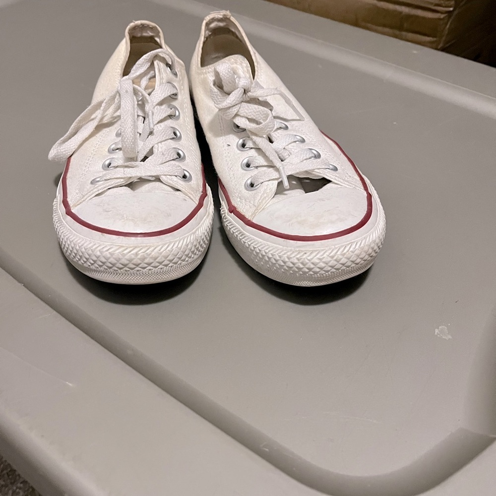 White blue and red Allstar low top chuck Taylor’s